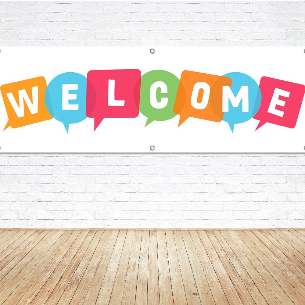 Colorful Generic WELCOME Vinyl Banner 1.5x5ft. Sign Playful Welcoming Display
